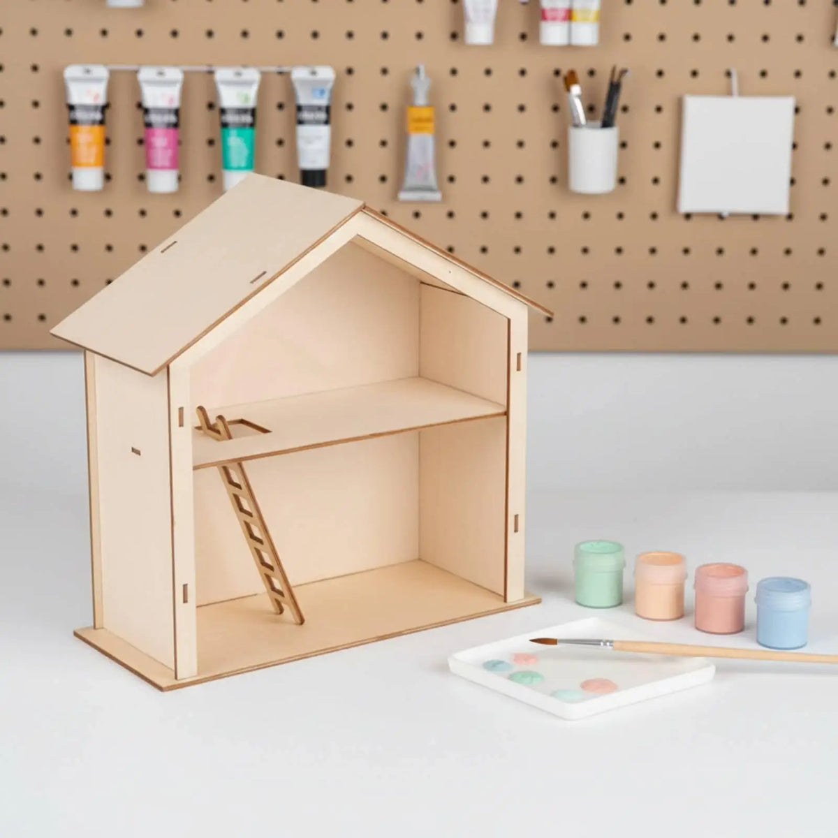 Wooden Children Assembly House Paintable DIY Small Cabin Decor Miniature Dollhouse Furniture for Kids