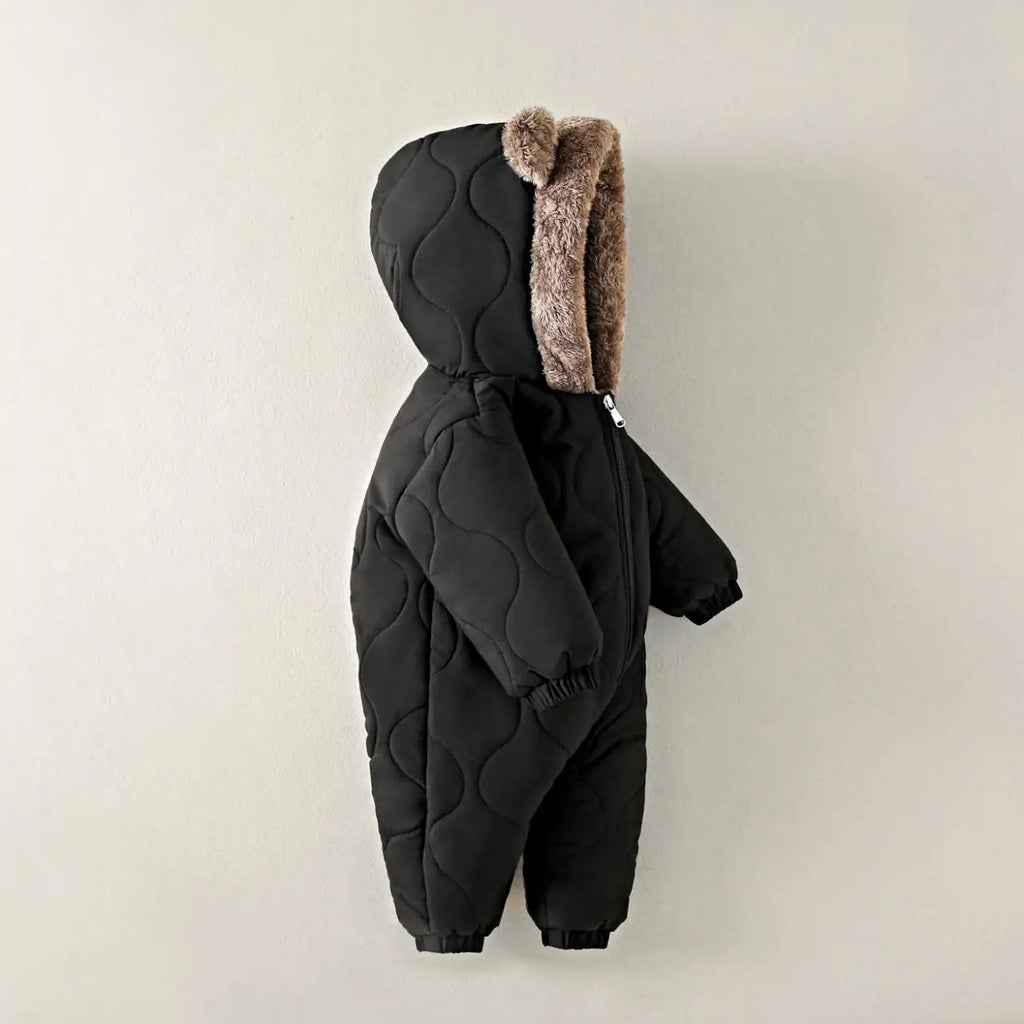 Boys New Born baby Clothes Autumn Winter Fleece-Lined Hooded Romper Pants Perfect for Outdoor Toddler Girl Little Girls Clothing