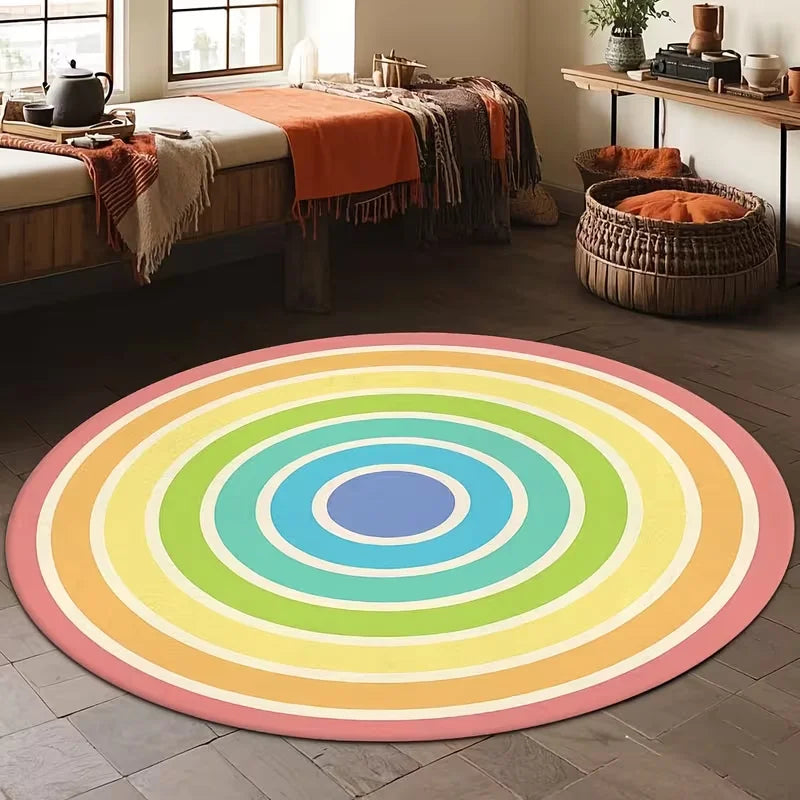 Pastel Dot Rainbow Curve Round Rug Floor Mat Nursery Bedroom Kids Play and Reading Corner Indoor Decor Circle Carpet