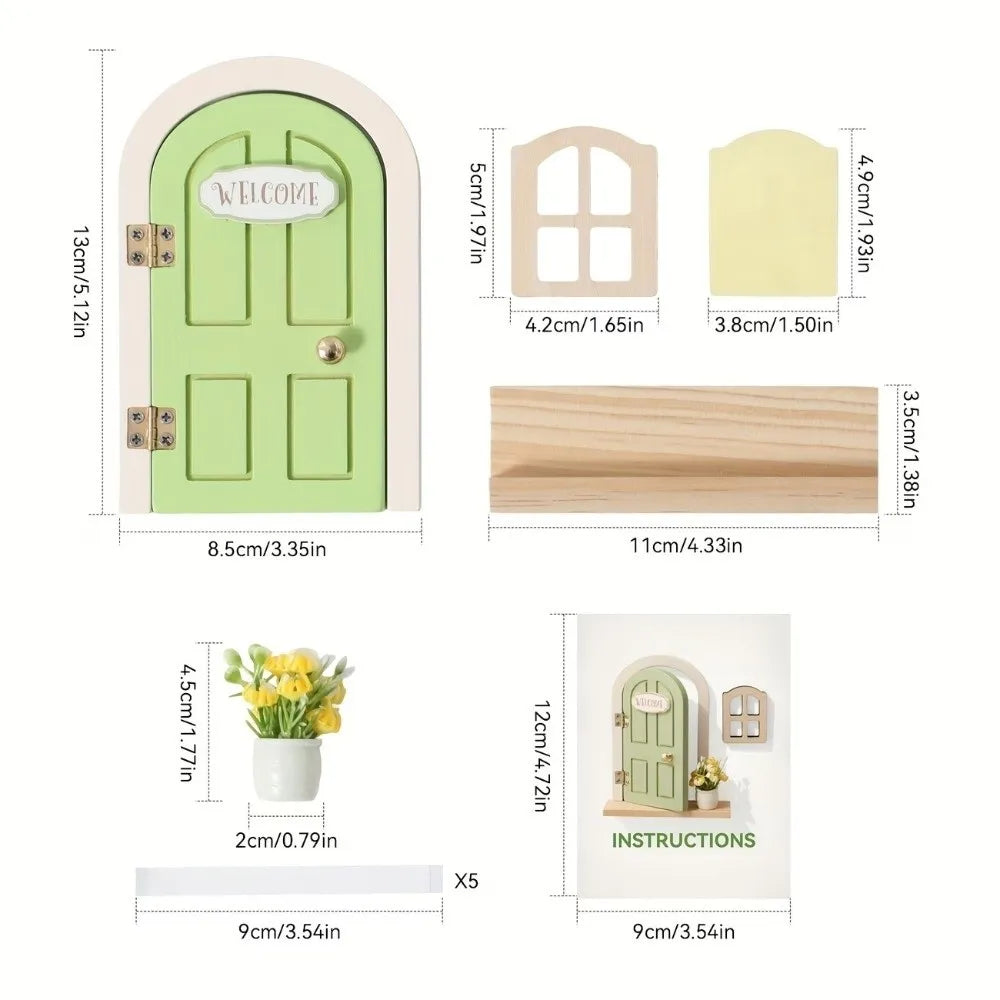 Novelty Glows in The Dark Window Dollhouse Home Decorations Mini Creative Fairy Elf Door Funny Wooden Mouse Hole Nursery Decor