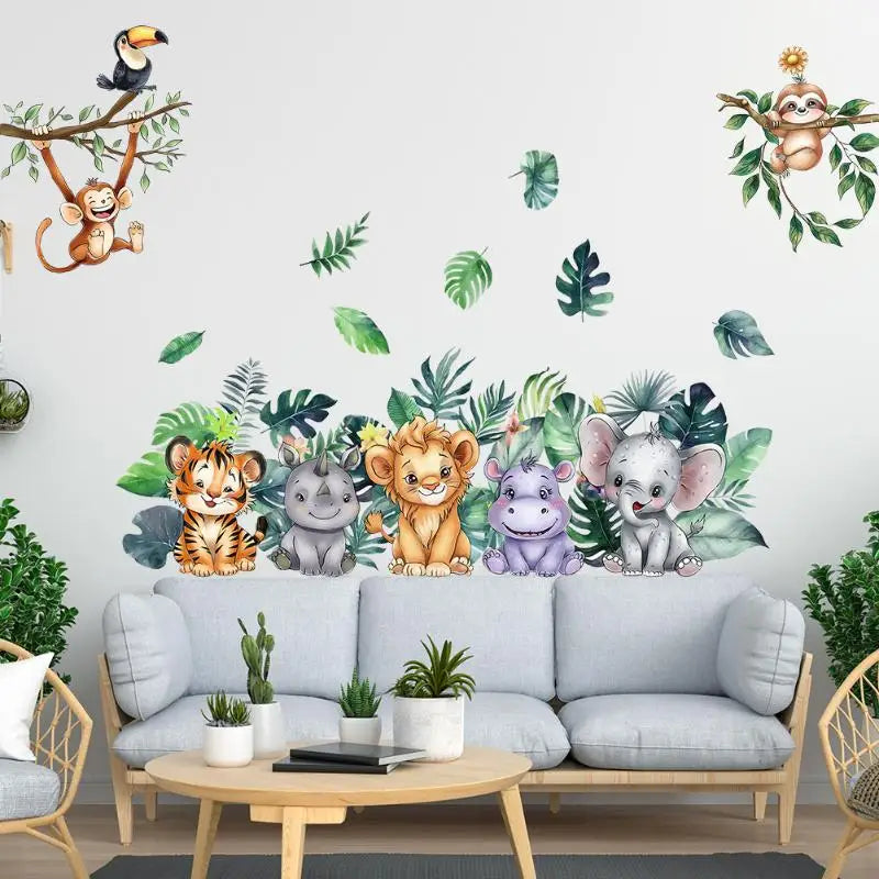 Boys Girls Room Decor Forest Animal Wall Stickers Charming Easy Apply Cartoon Themes