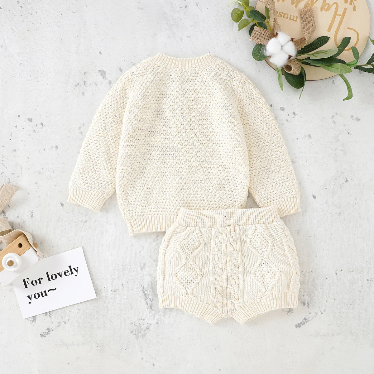 Cotton Knit Baby Sweater & Pants Set