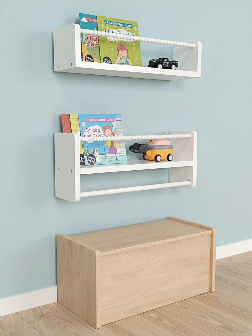 Nursery Book Shelves ,15.7 Inch Wood Floating Bookshelves for Wall Set of 3, Baby Kids Decor, Solid Wood Wall Mounted Shelves
