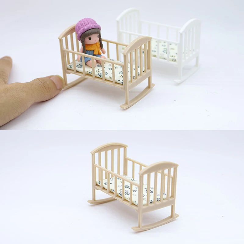 1/12 Dollhouse Mini Cradle Baby Bed Rocking Bed Model Dollhouse Simulation Furniture Decoration Play Toy Dolls House Accessories