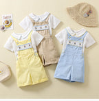 Ins Handmade Baby Boys' Clothes New British Wind Cotton Short-sleeved Shirt Embroidered Bear Clothes Baby Boys Boutique Suits
