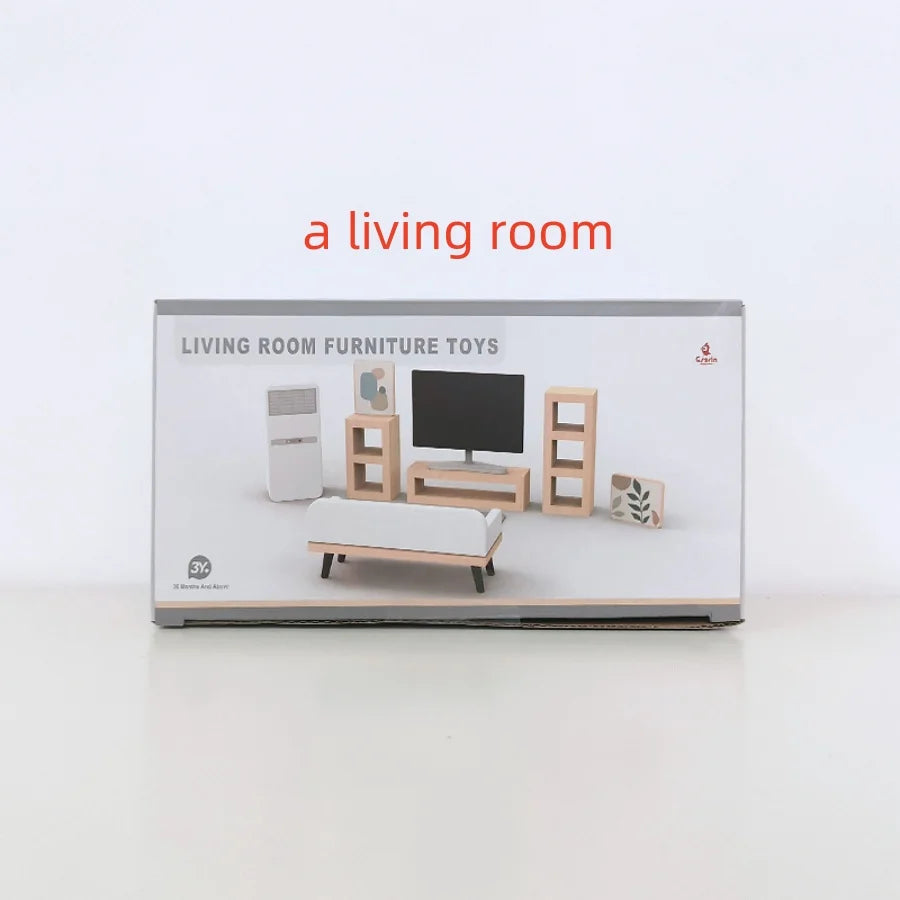 Nordic style villa, dollhouse, children's play, mini simulation furniture, bedroom, kitchen, wooden toys, boys and girls