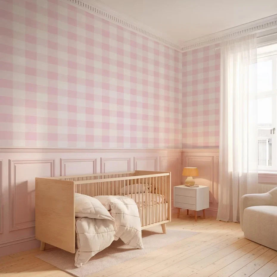 Pastel Checkered Pink & Green Wallpaper Nursery Child Art Decal Kids Room Bedroom Living Home Decor Waterproof Peel and Stick