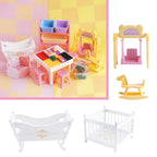 Miniature DIY Block Set Dollhouse Furniture Baby Crilb Rocking Horse Mini Building Blocks Storage Rack Play House Toy