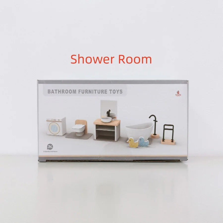 Nordic style villa, dollhouse, children's play, mini simulation furniture, bedroom, kitchen, wooden toys, boys and girls