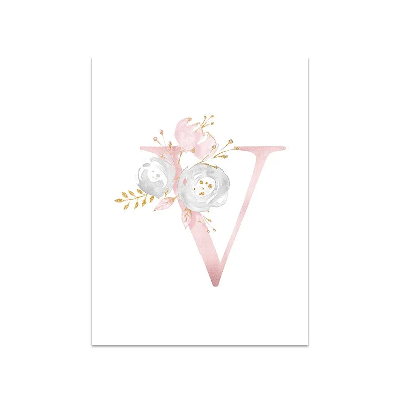 Baby Decoration Bedroom Child Posters Girl's Room Prints Nursery Pink Flower Wall Art Canvas Painting Pictures kids Room Decor