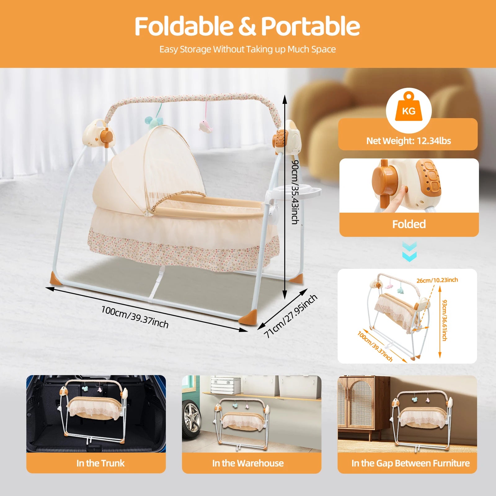 Foldable Baby Bassinet Auto Swing