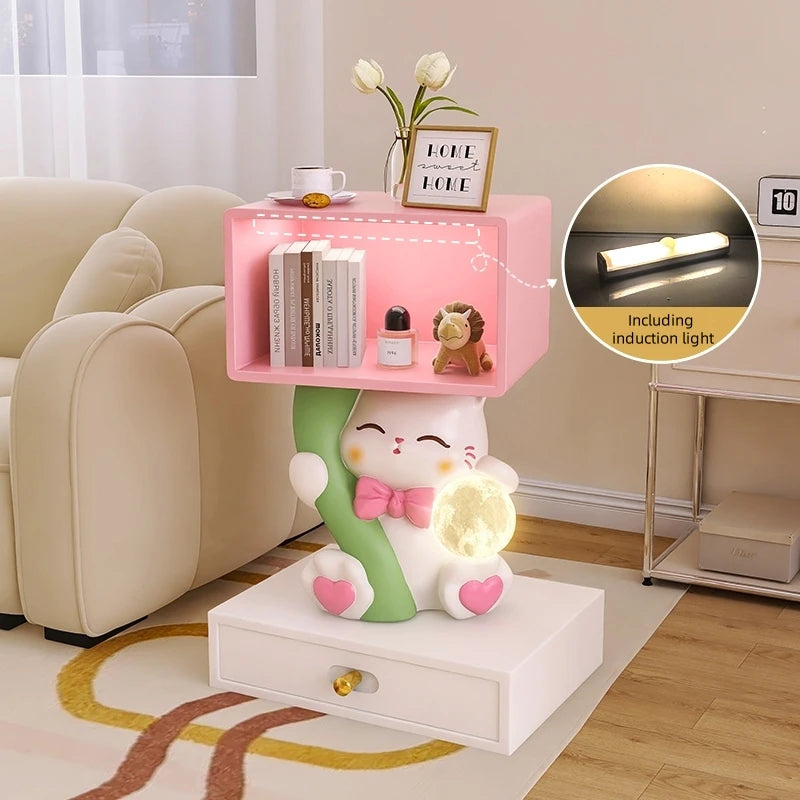 Home Furniture Cat Statue Living Room Side Table Floor Decor Children's Room Bedside Tables Resin Animal Sculpture Storage Rack
