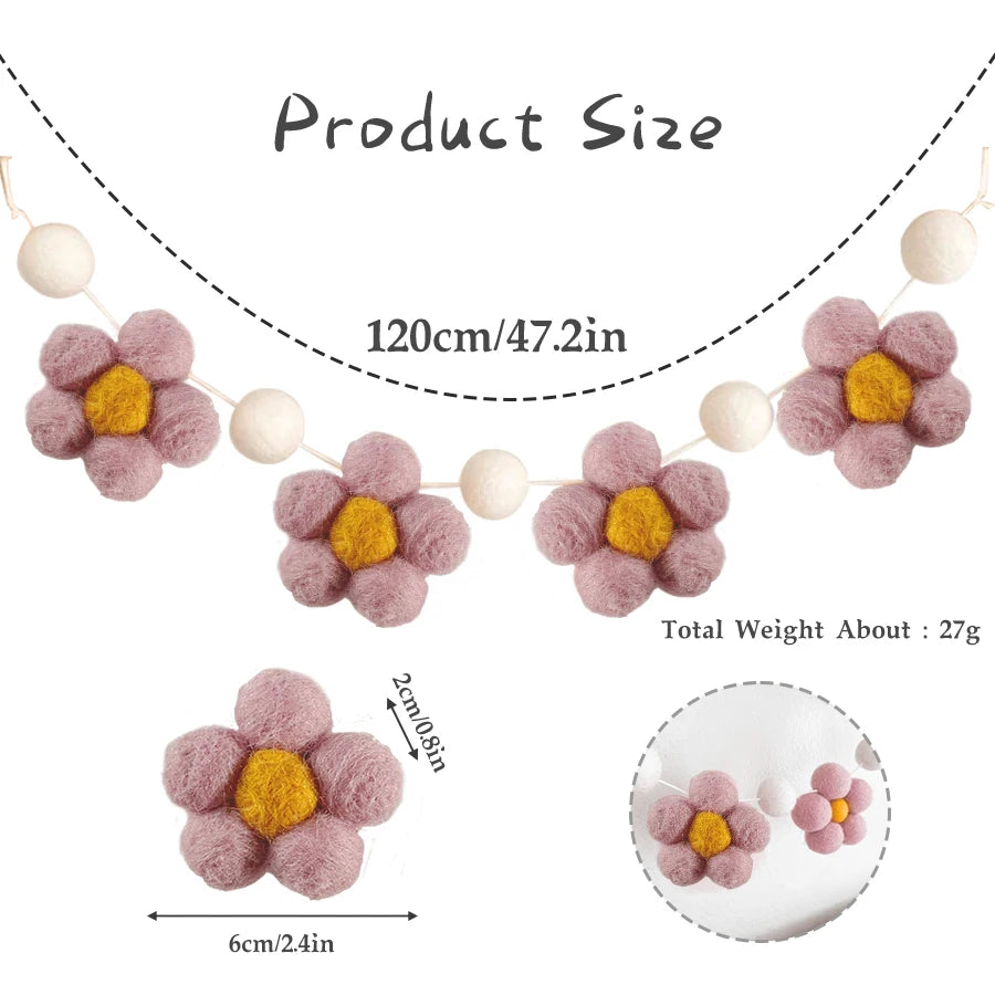 Handmade Felt Daisy Wreath Bohemian Baby Room Nursery Decoration Girl's Daisy Garland Decoration