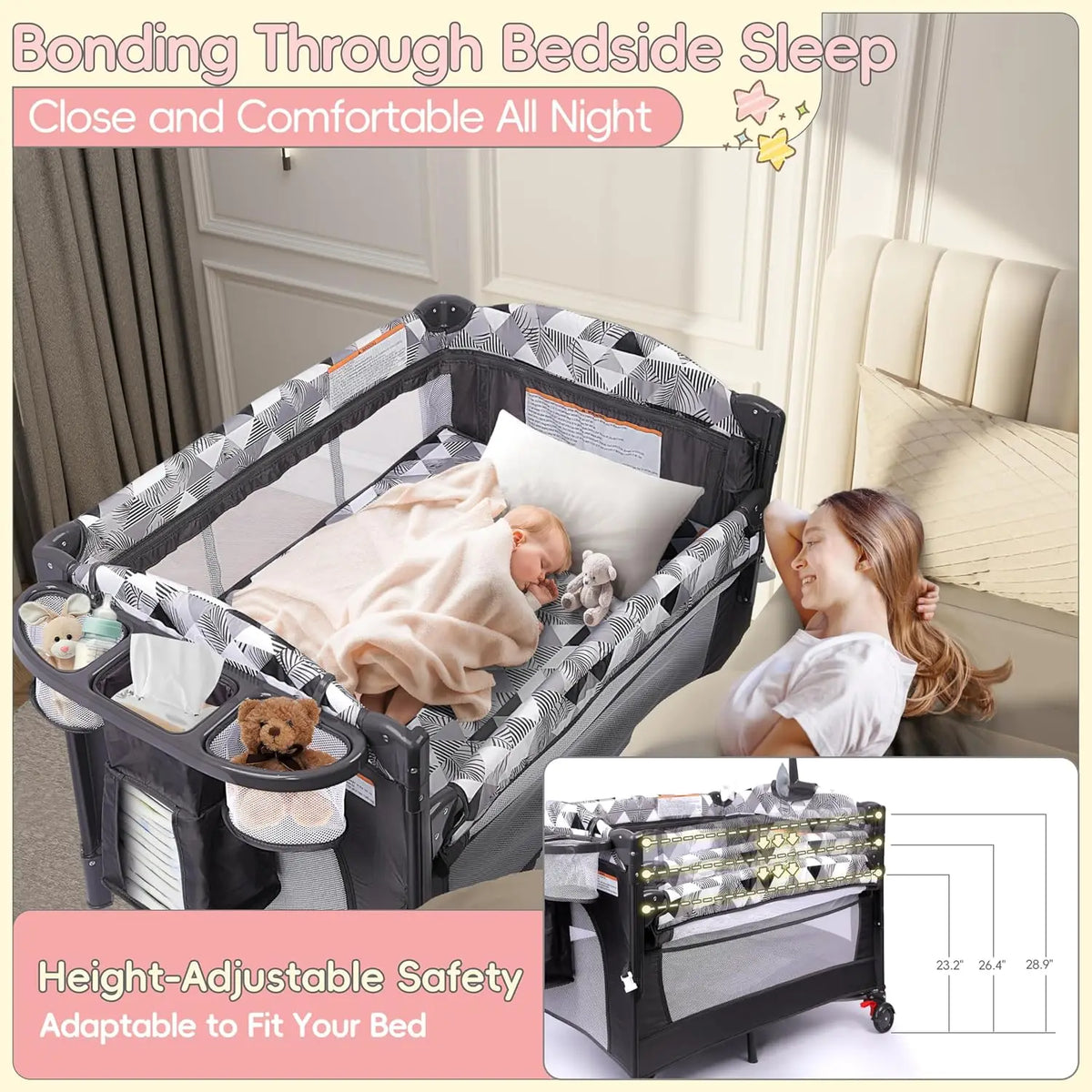 5-in-1 Baby Bassinet & Bedside Crib