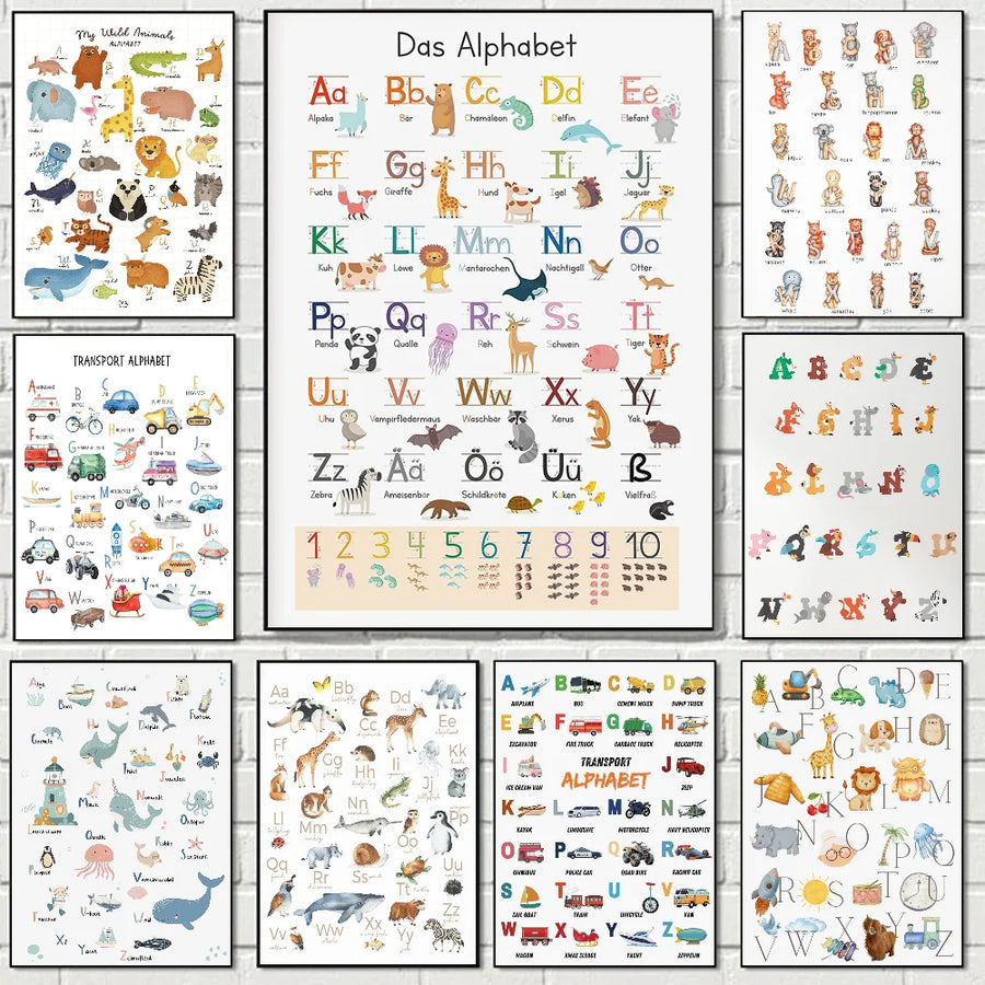 Playroom Nursery ABC Alphabet Numbers Poster Self-adhesive Art Waterproof Paper Sticker Coffee House Bar Room Wall Decor