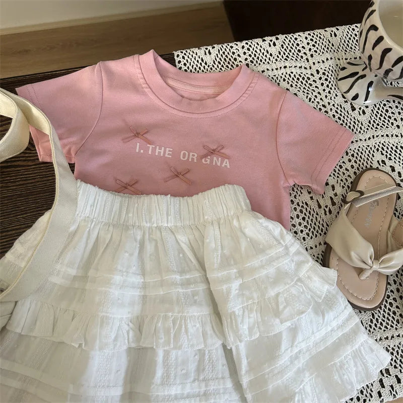 Baby Clothes Set Girls Bow Blouse Suit Children Sweet Top Bud Skirt 2 Pieces Summer New Fashion Short-Sleeved T-Shirt Outfit