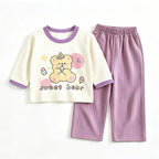 Cute Home Clothes For Baby Boys Girls Long-sleeved Suits Cartoon Tops Solid Color Pants Toddler New Casual Loose Sleepwear