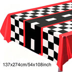 Racing Car Theme Disposable Tablecloth Red Black White Checkered Pattern Boys Kids Birthday Party Decoration Supplies Gifts ﻿