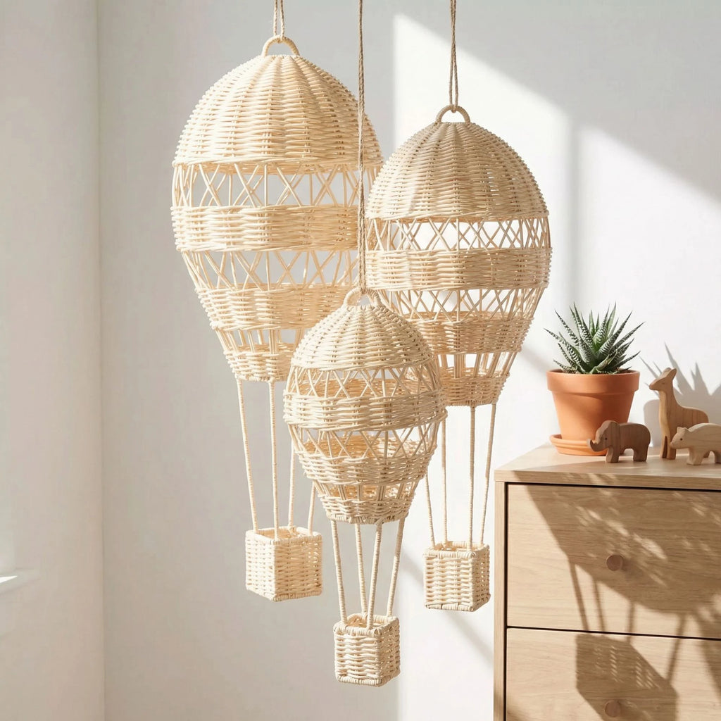 Rattan Hot Air Balloon Wall Decor Hand Woven Photo Props Kids Room Kindergarten Nursery Hanging Wall Decor Ornament