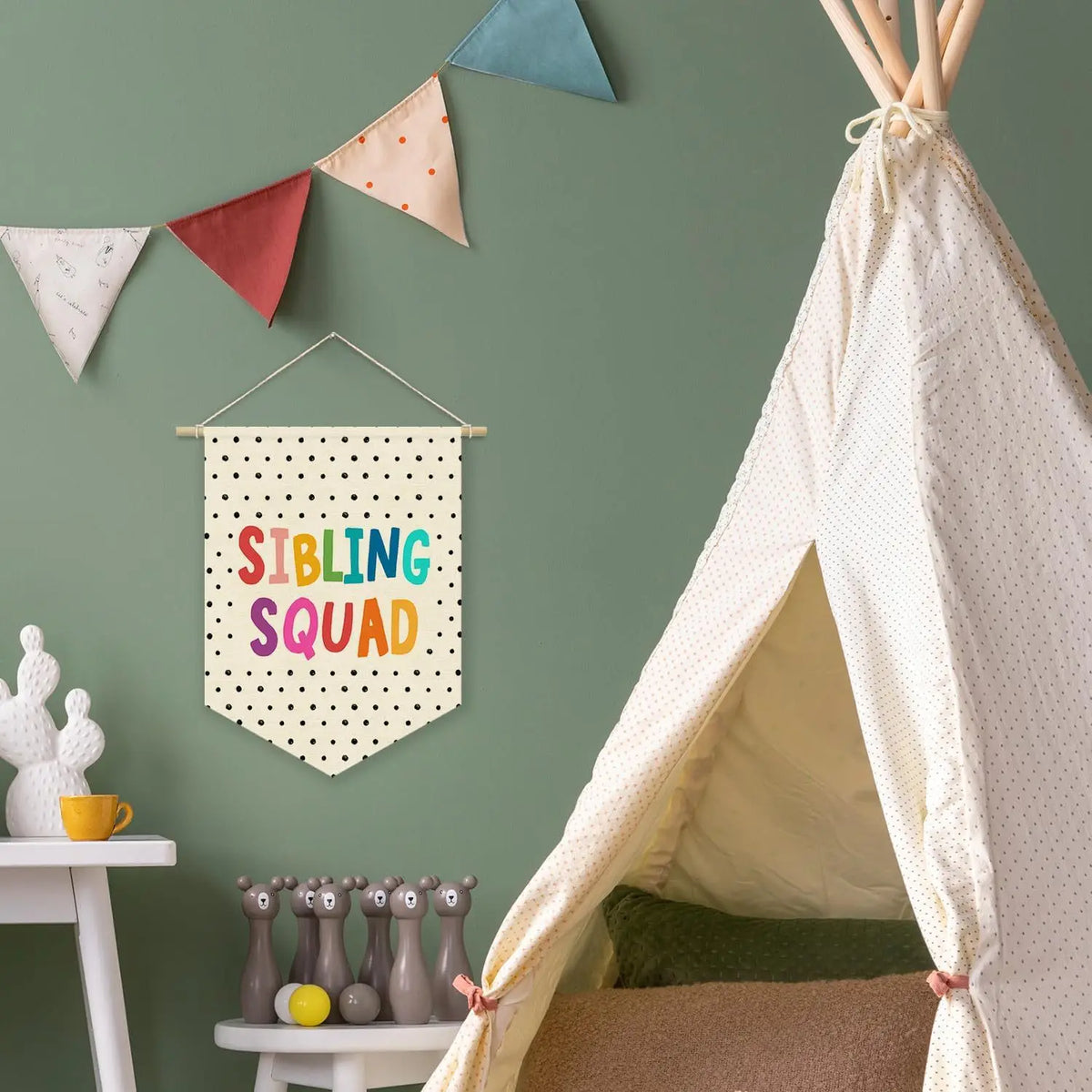 Nursery Decor Canvas Banner,Boy Bedroom Playroom Wall Art Decorations,Boho Twin Room Sign, Big Bro Lil Bro, Sage Green Blue Kids