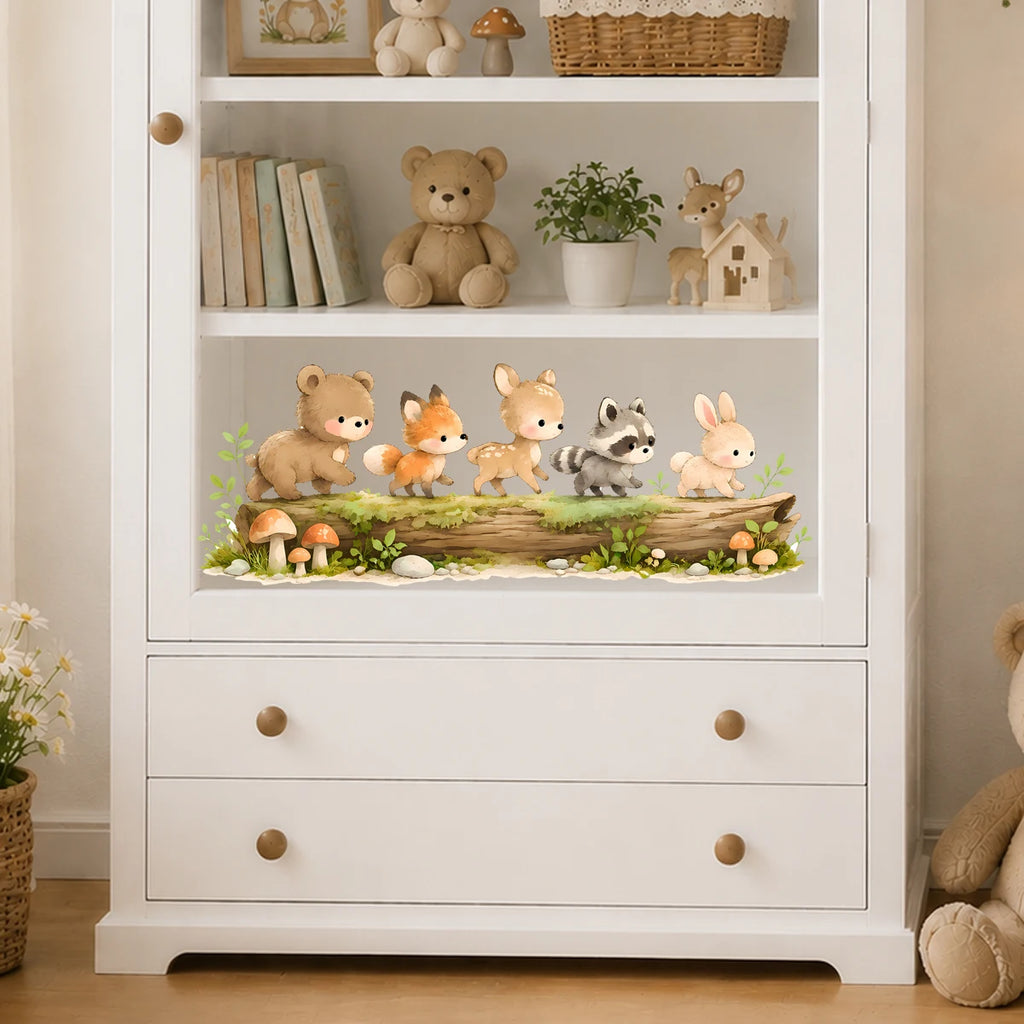 Nursery Forest Animals Window Sticker Removable Static Cling Glass Film for Baby Room Bedroom Playroom Cute Cartoon Home Decor