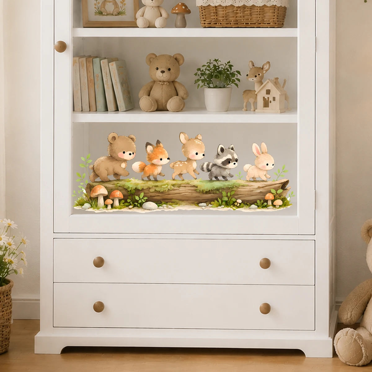 Nursery Forest Animals Window Sticker Removable Static Cling Glass Film for Baby Room Bedroom Playroom Cute Cartoon Home Decor