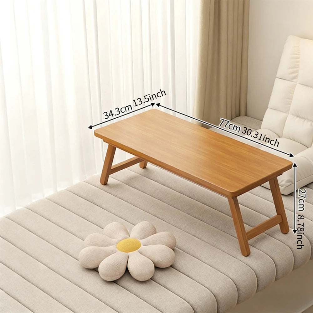 Modern Foldable Coffee Table Brown Bamboo Top Contemporary Style for Bay Window, Balcony, or Study Area