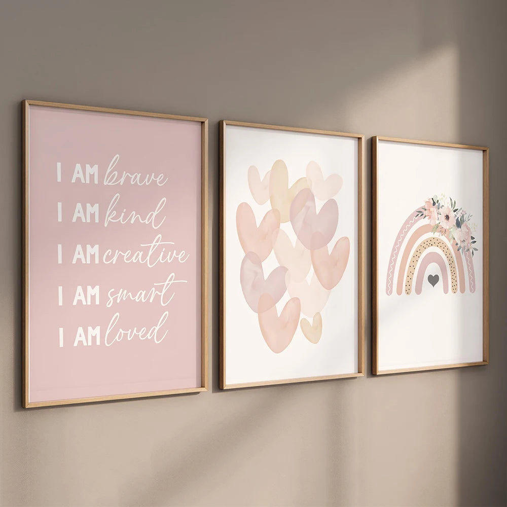 Rainbow Heart Nursery Print Poster Wall Art Boho Baby Girl Room Decor Boho Rainbow Nursery Prints Blush Pink Sunshine Art Gift