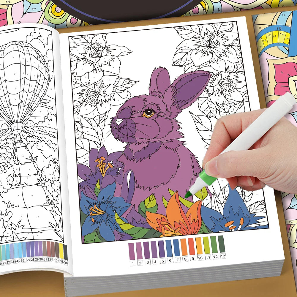 32 Themes Color by Number Book for Adults, Relax Coloring Book with Various Detailed Animal, Flower and Landscape Patterns