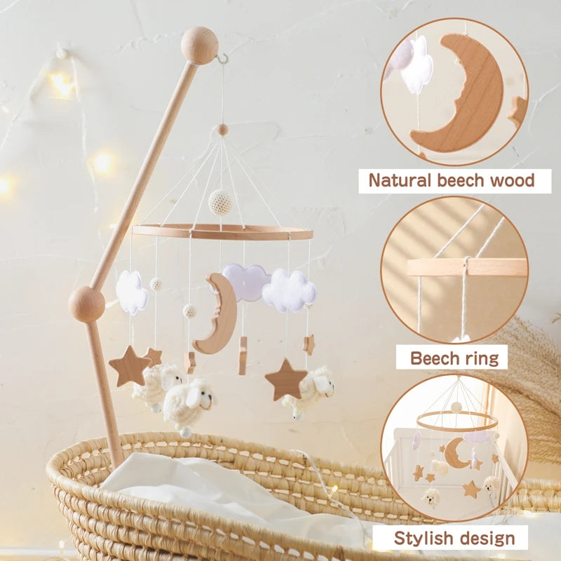Wooden Rattles Toys Baby Crib Mobile Bed Bell Soft Felt Hot Balloon Newborn Music Bed Bell Hanging Toys Crib Bracket Baby Gifts