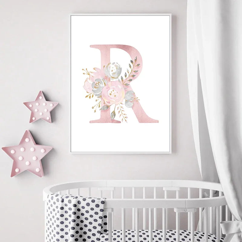 Baby Decoration Bedroom Child Posters Girl's Room Prints Nursery Pink Flower Wall Art Canvas Painting Pictures kids Room Decor