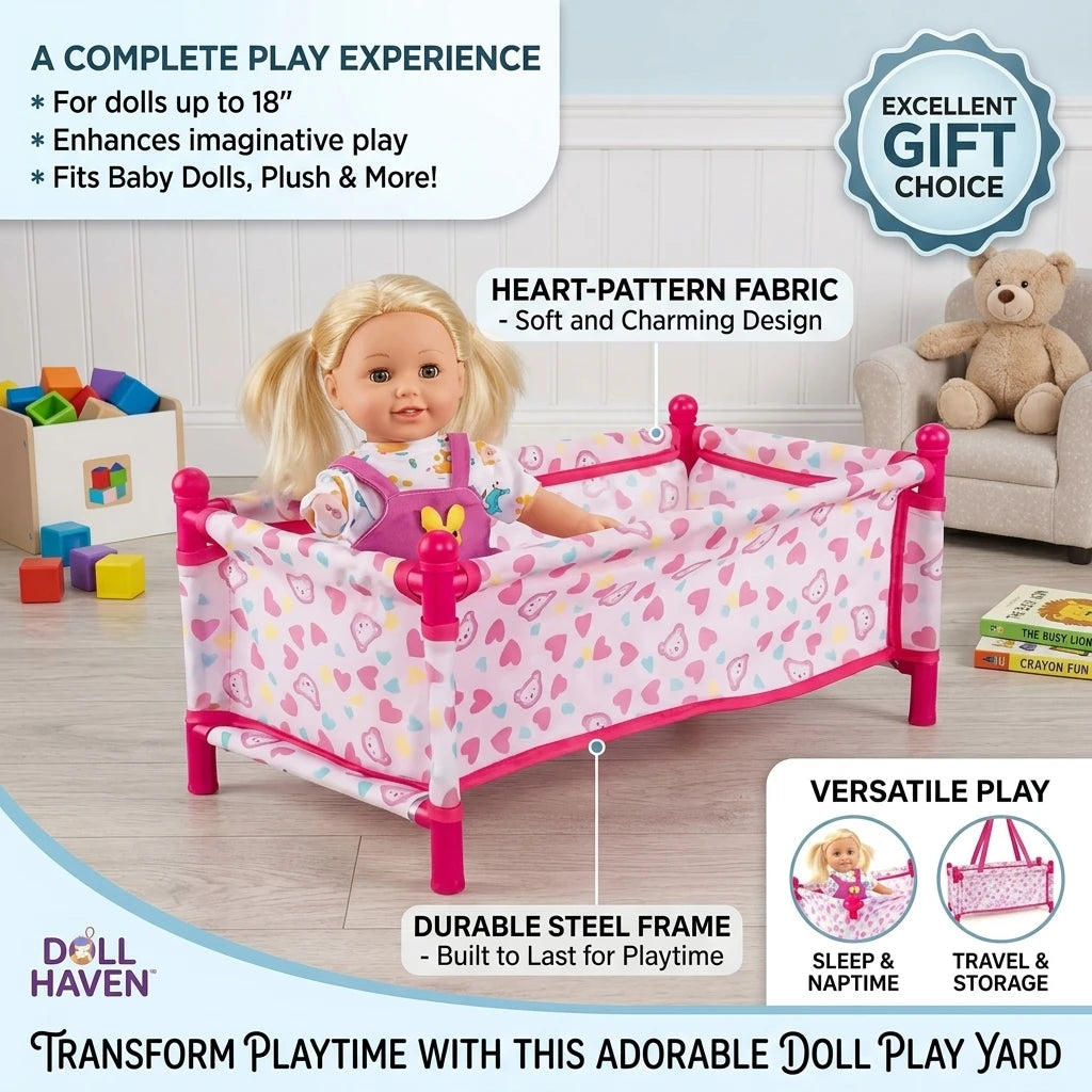 Foldable Doll Crib for Pretend Play
