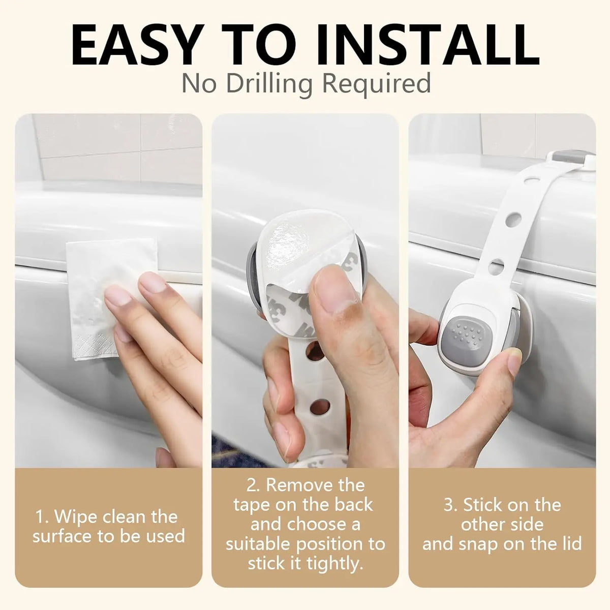 Baby Proof Toilet Lock - Child Safety Cabinet Locks for Toilet Seat, Drawers, Fridge, Doors | Easy Install with Strong 3M Adhesi