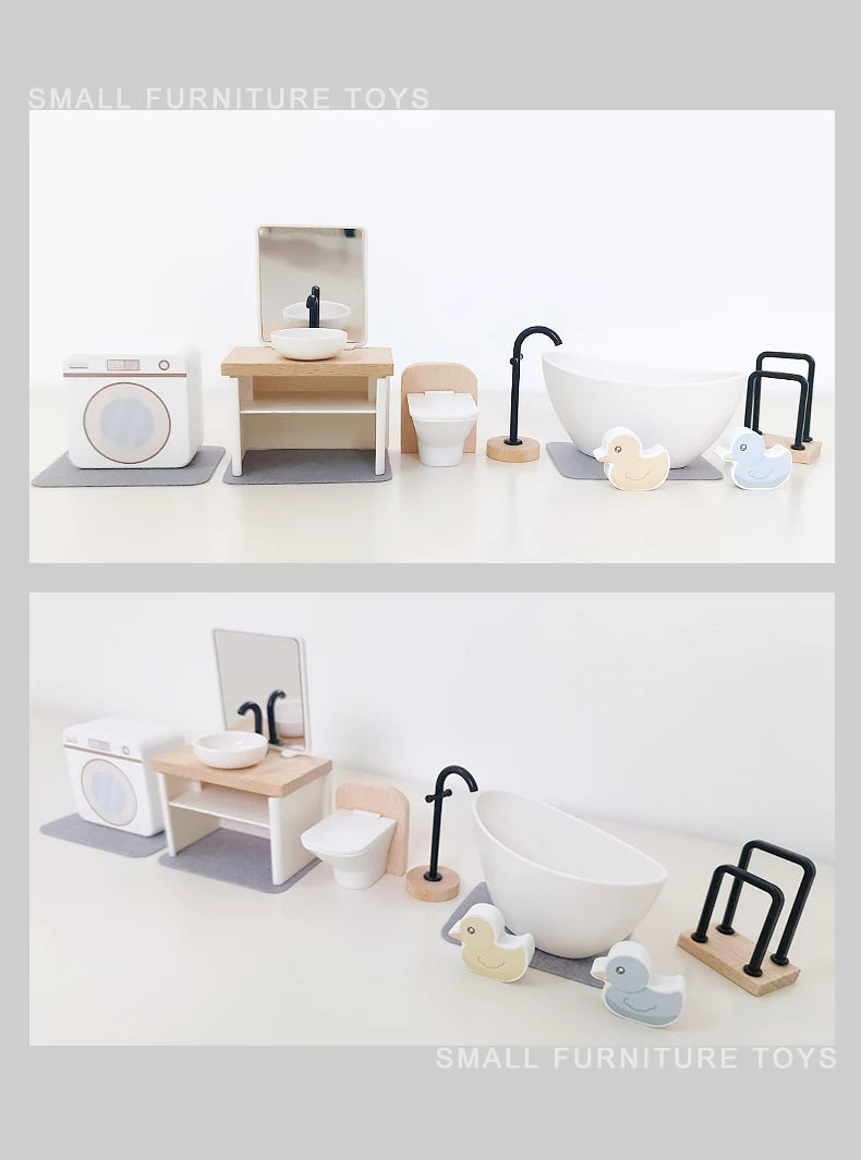 Nordic style villa, dollhouse, children's play, mini simulation furniture, bedroom, kitchen, wooden toys, boys and girls