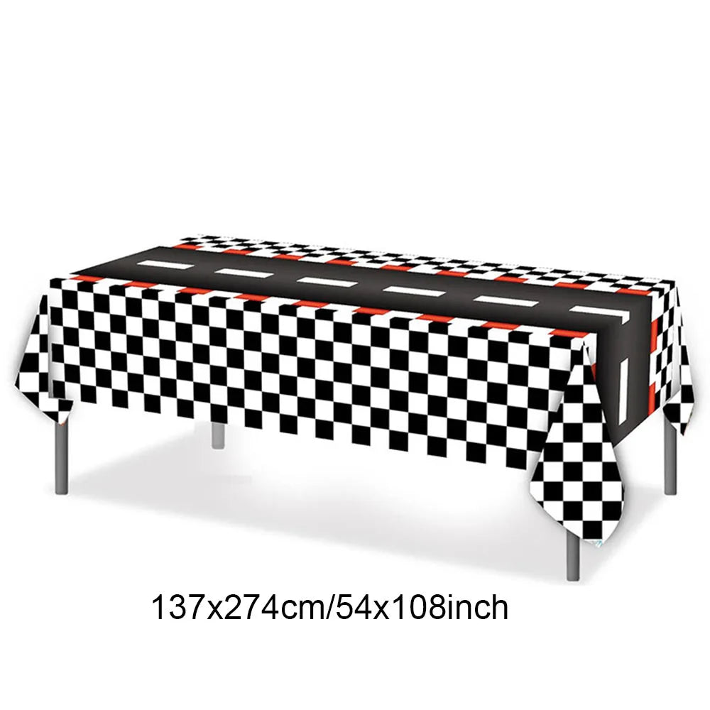 Racing Car Theme Disposable Tablecloth Red Black White Checkered Pattern Boys Kids Birthday Party Decoration Supplies Gifts ﻿