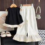 Baby Summer Clothes 2025 Children's Clothing Set Bow Black Sleeveless Vest Top+Pants Two-Piece Outfit Suits Casual Girls Clothes