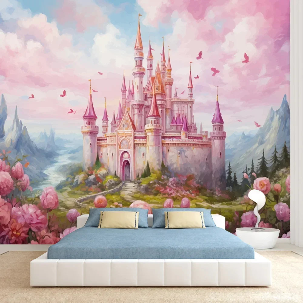 8+ Cartoon Nursery Flower Castle Walls Home Decor Self Adhesive Optional Photo Wallpaper for Bedroom Decoration Kids Baby Mural