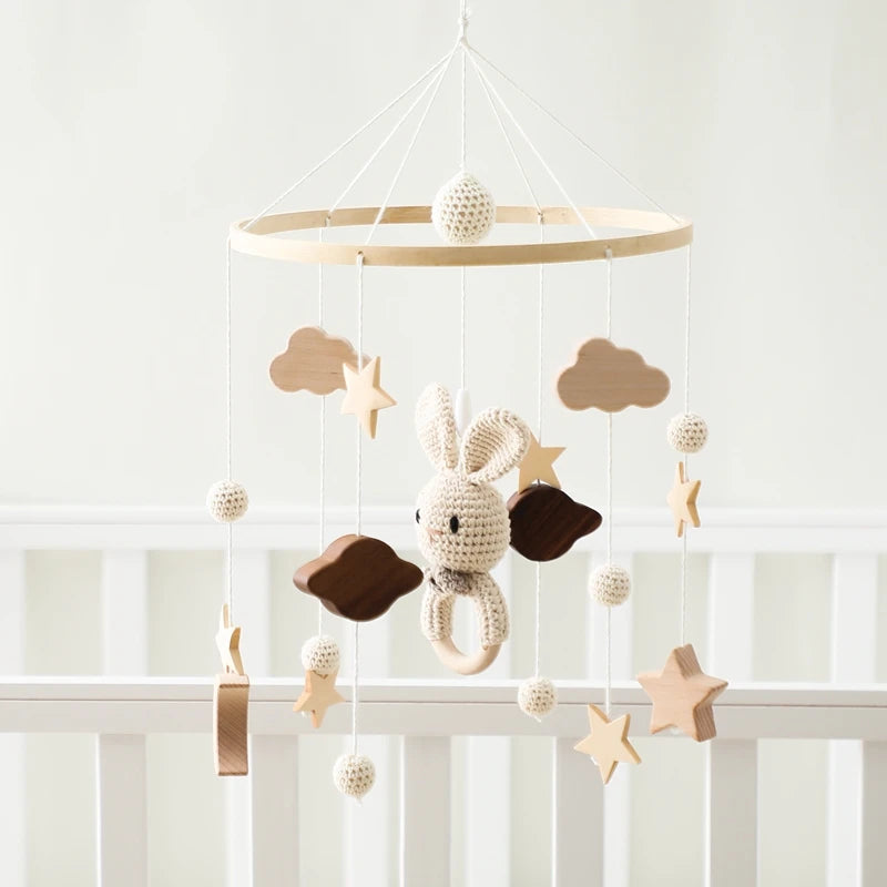Wooden Rattles Toys Baby Crib Mobile Bed Bell Soft Felt Hot Balloon Newborn Music Bed Bell Hanging Toys Crib Bracket Baby Gifts