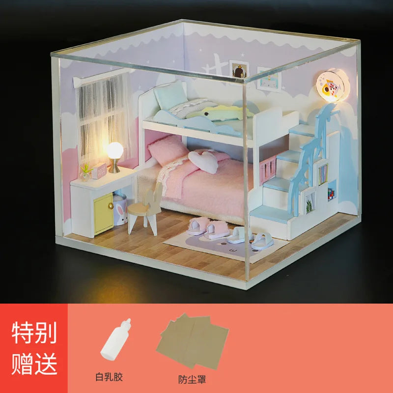 Baby House Kit Mini DIY Handmade 3D Puzzle Assembly MagicBuilding Model Toys, Home Bedroom Decoration With FurnitureWooden
