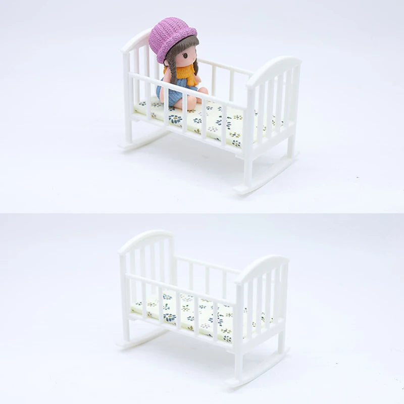 1/12 Dollhouse Mini Cradle Baby Bed Rocking Bed Model Dollhouse Simulation Furniture Decoration Play Toy Dolls House Accessories