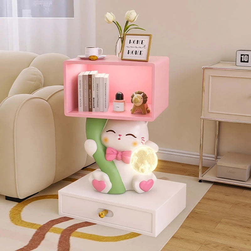 Home Furniture Cat Statue Living Room Side Table Floor Decor Children's Room Bedside Tables Resin Animal Sculpture Storage Rack