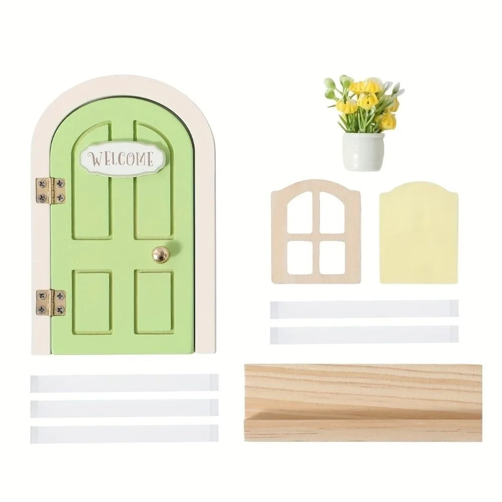 Novelty Glows in The Dark Window Dollhouse Home Decorations Mini Creative Fairy Elf Door Funny Wooden Mouse Hole Nursery Decor