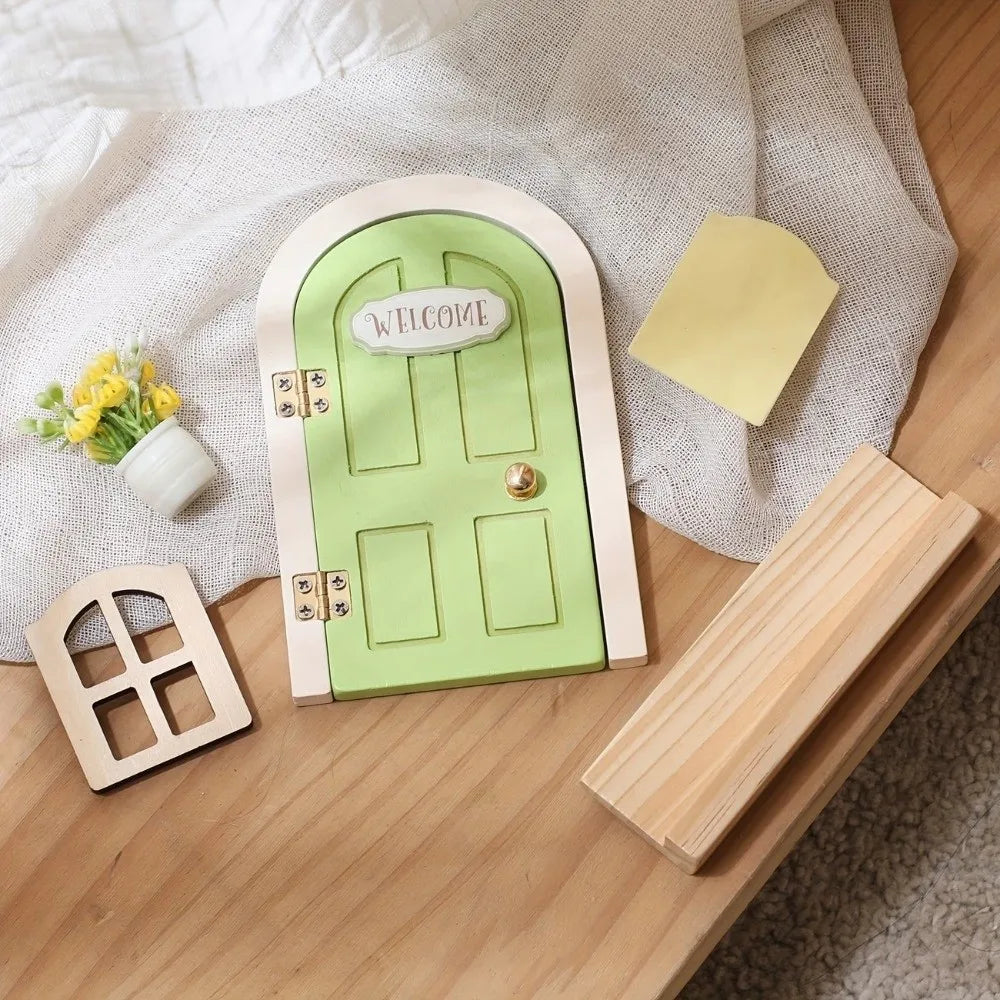Novelty Glows in The Dark Window Dollhouse Home Decorations Mini Creative Fairy Elf Door Funny Wooden Mouse Hole Nursery Decor