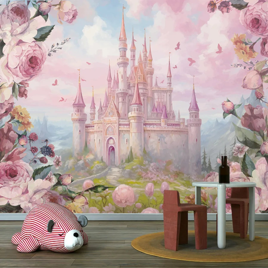8+ Cartoon Nursery Flower Castle Walls Home Decor Self Adhesive Optional Photo Wallpaper for Bedroom Decoration Kids Baby Mural