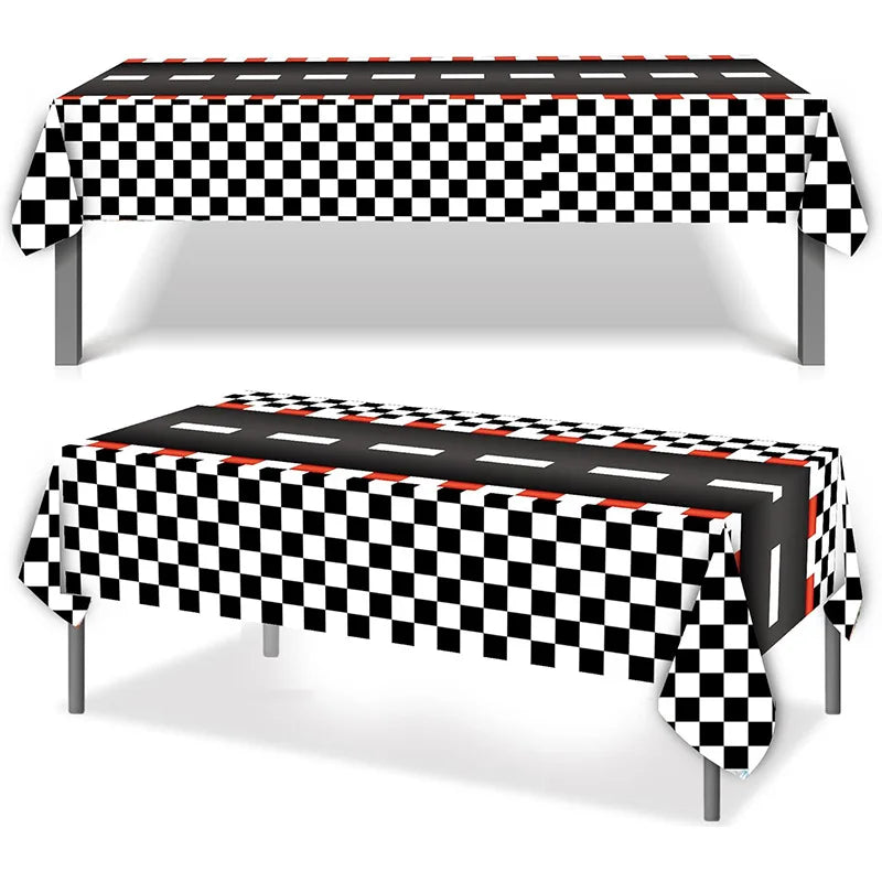 Racing Car Theme Disposable Tablecloth Red Black White Checkered Pattern Boys Kids Birthday Party Decoration Supplies Gifts ﻿