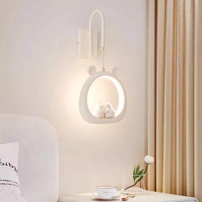 Cute Children's Room Girl Bedroom Wall Lamps Embrace Pear Lamp Creative Cream Style Princess Room Baby Room Bedside Wall Lights
