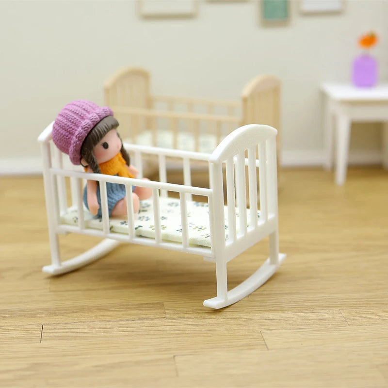 1/12 Dollhouse Mini Cradle Baby Bed Rocking Bed Model Dollhouse Simulation Furniture Decoration Play Toy Dolls House Accessories