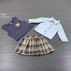 6 9 12 18 24 36 Months Baby Girls Clothing Sets Cute Style Knit Vest + Shirt + Plaid Pleated Skirt 3pcs Baby Suits Kids Clothes