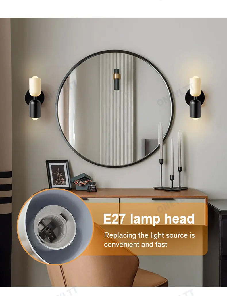 Nordic Living Room Wall Lamp Simple Modern Bedroom Bedside Aisle Children's Room Background Wall Lamp E27 Home Decoration