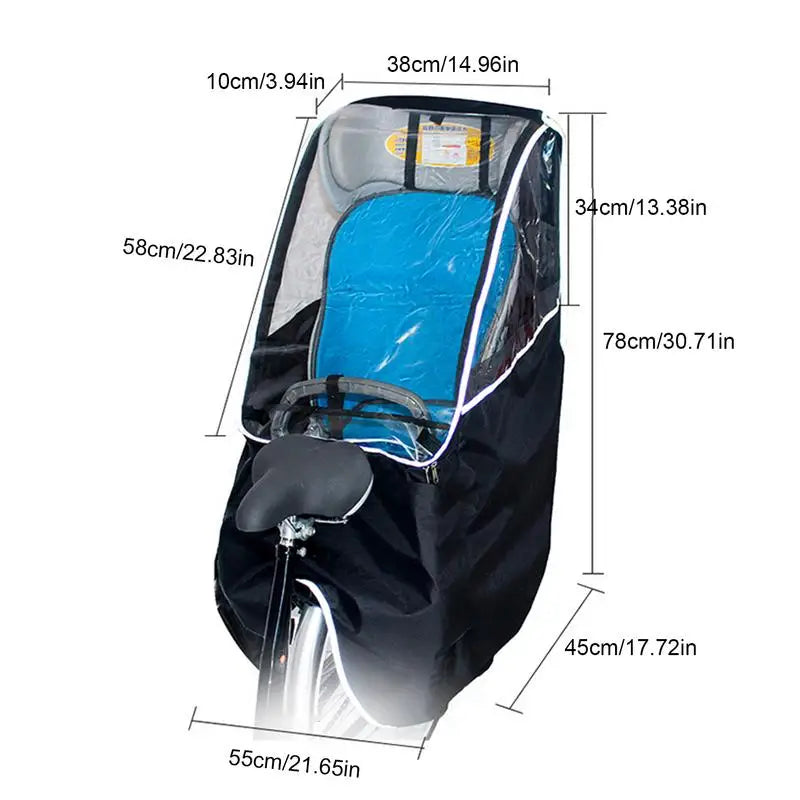 Bicycle Child Seat Canopy Cover Waterproof Bike Child Seat Rain Canopy Bicycle Rain Cover with Transparent Window Universal Pad